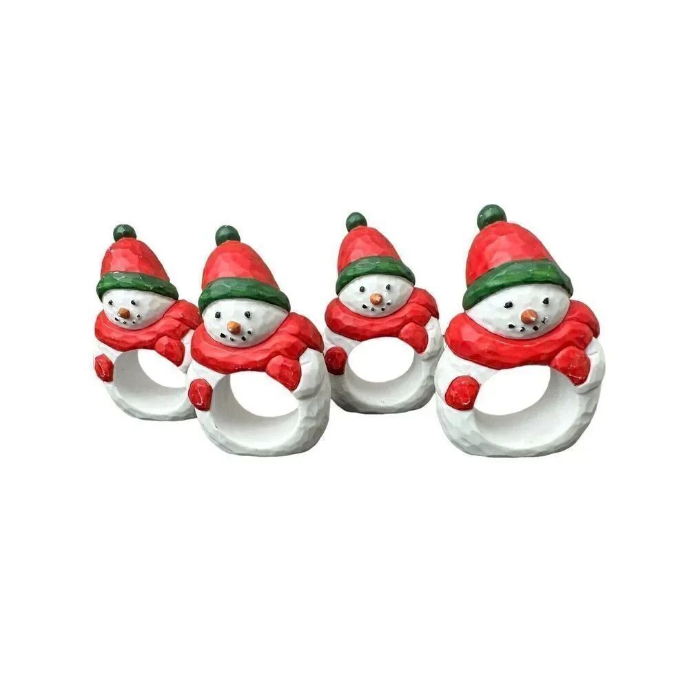 4 Ceramic Hand Painted Snowman Christmas Holiday Napkin Holders